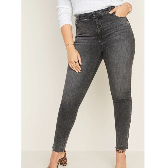 Old Navy Black High-Waisted Button-Fly Rockstar Super Skinny Ankle Jeans Size 8 - Picture 2 of 9